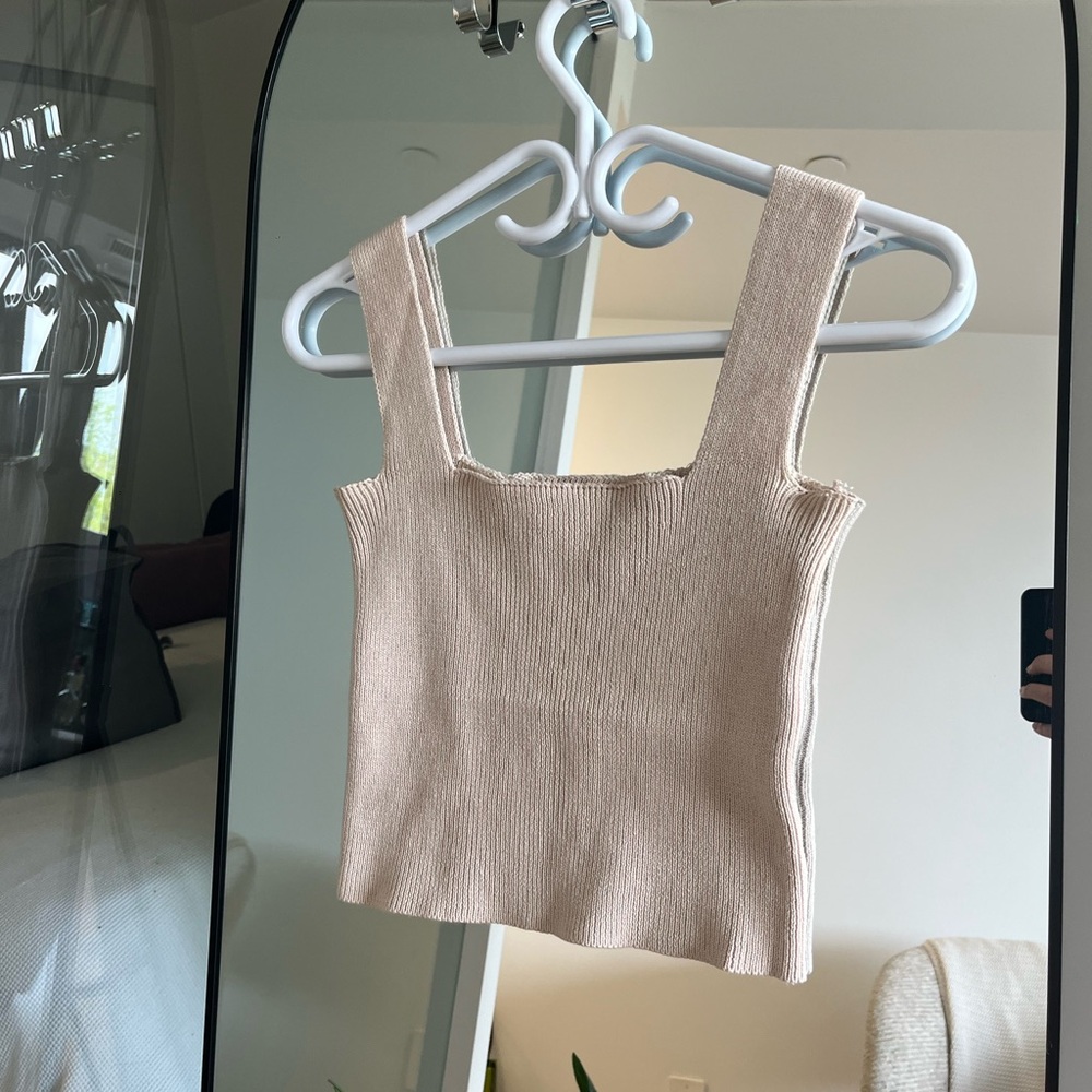 Beige Ribbed Knit Tank Top